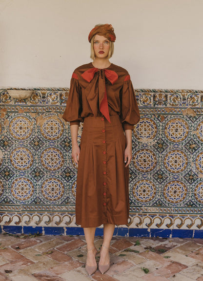 Bessie-Simone brown blouse and skirt set