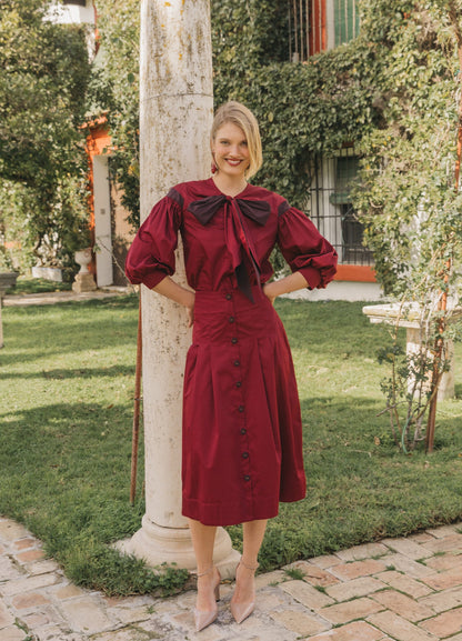 Bessie-Simone burgundy blouse and skirt set