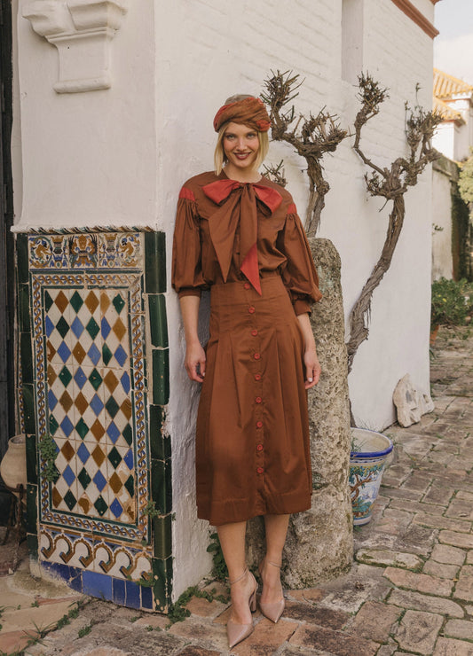 Bessie-Simone brown blouse and skirt set