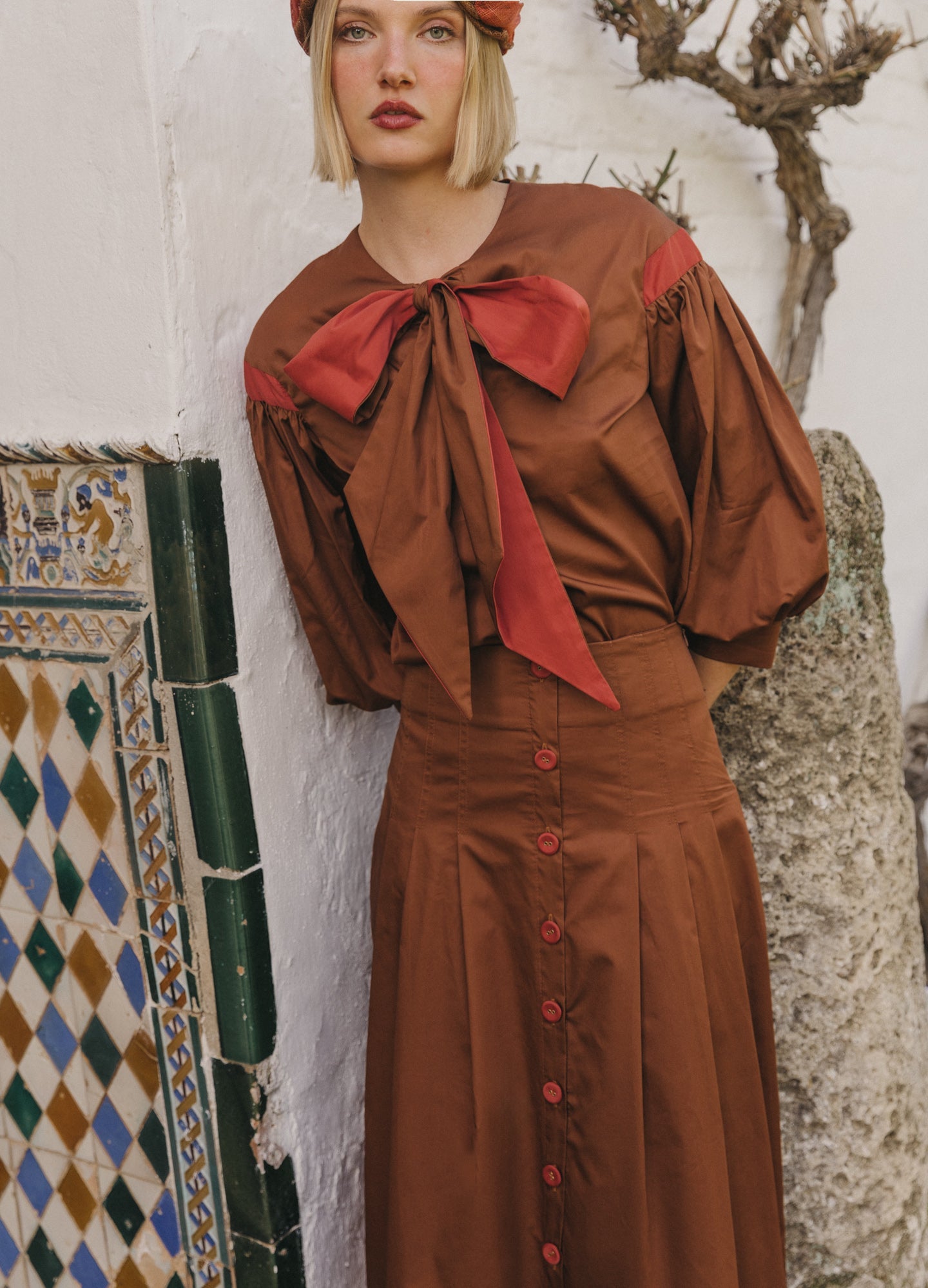 Bessie-Simone brown blouse and skirt set