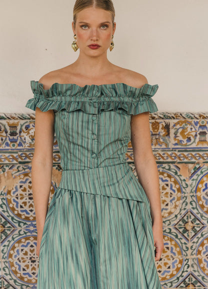 Celina-Cameron sage top and skirt set