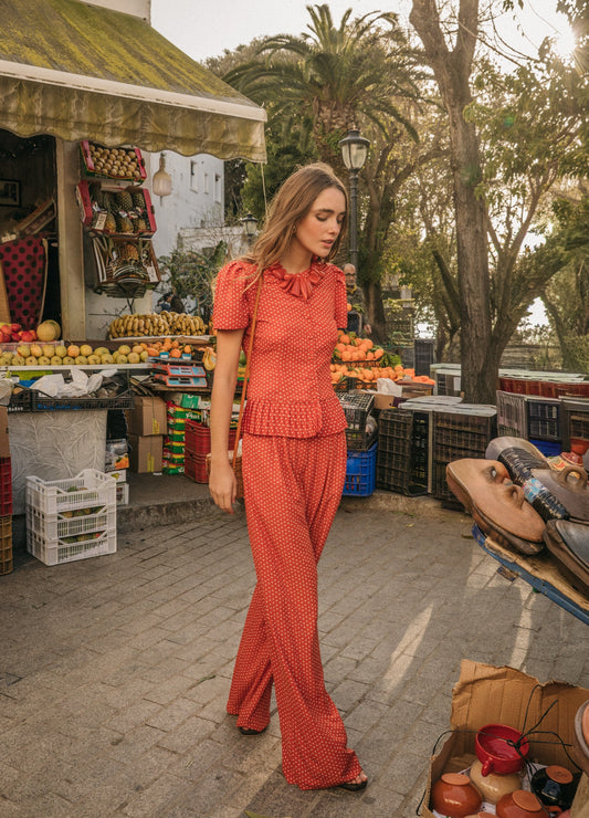 Odetta-Cherry Orange Top and Pants Set